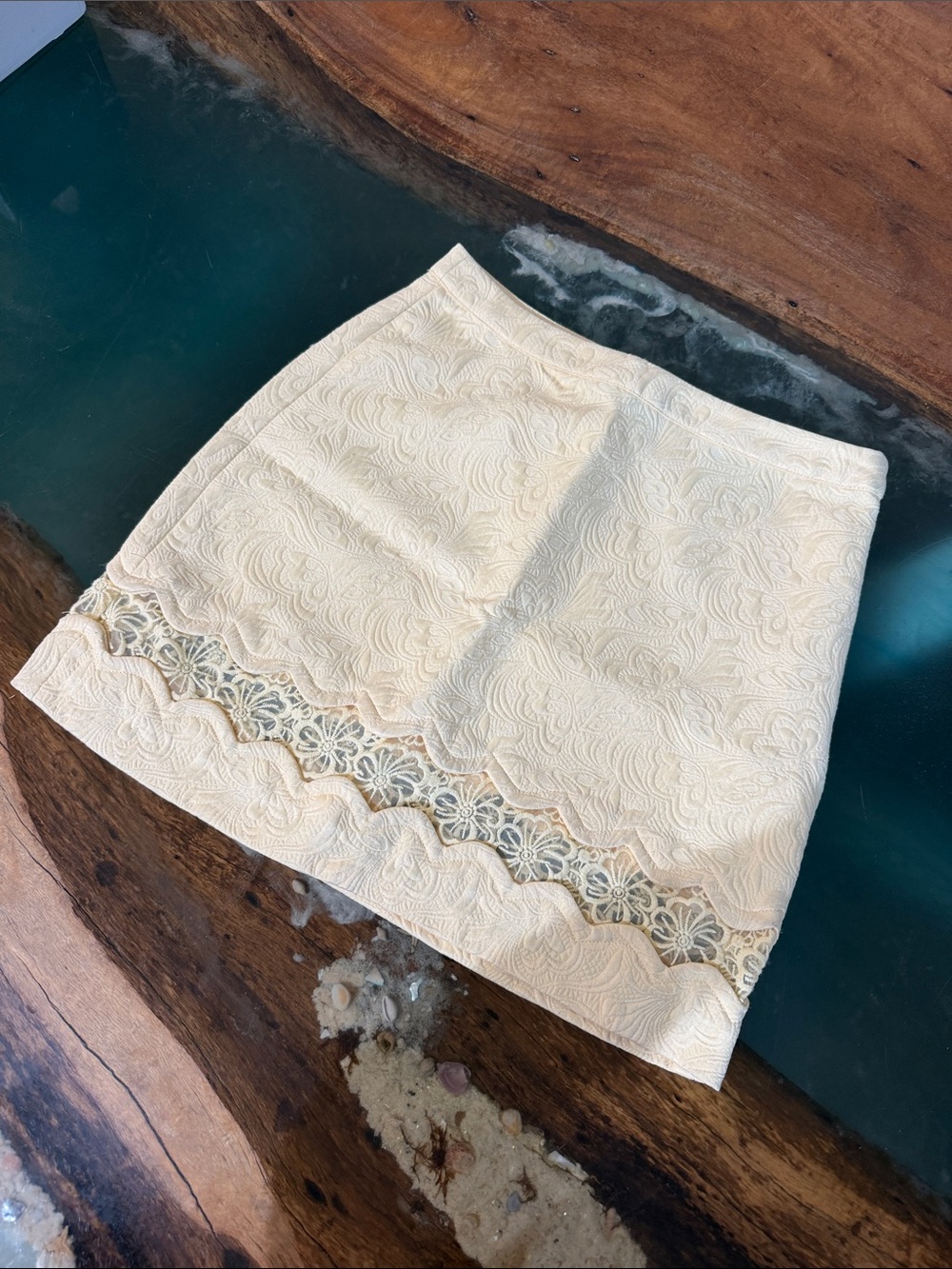Topshop Brand Yellow Lace-Trim Mini Skirt